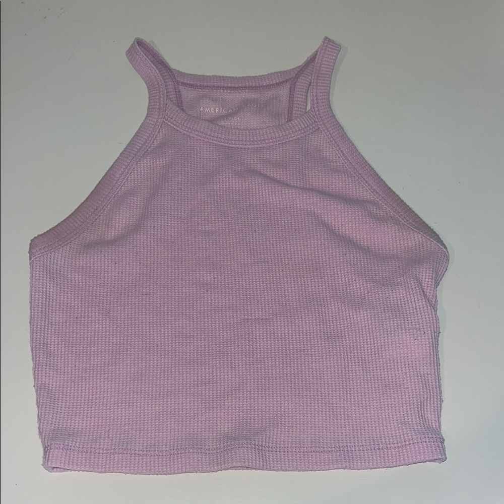 American Eagle Outfitters Ribbed Crop Tank Top in Pink